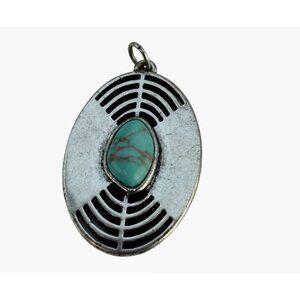 Vintage Silver Turquoise Oval Pendant